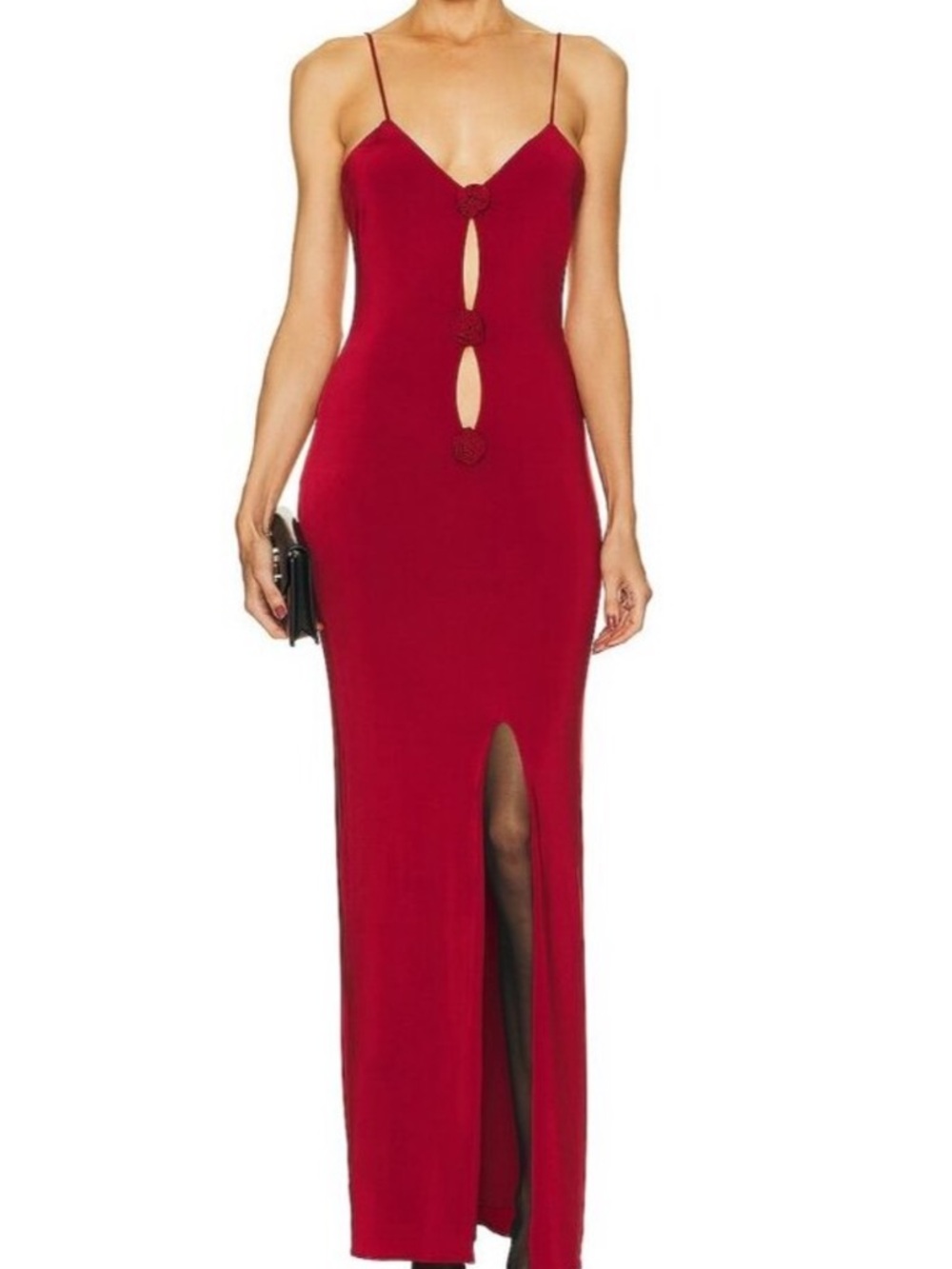 Magda Butrym Red Spaghetti-Strap Maxi Dress with Front Slit and Cutouts